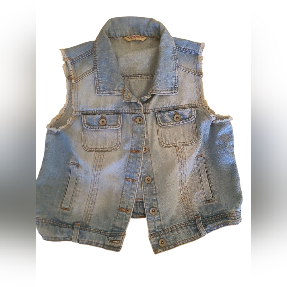 Highway Jeans Light Blue Denim Vest With Lace Accent On The Back